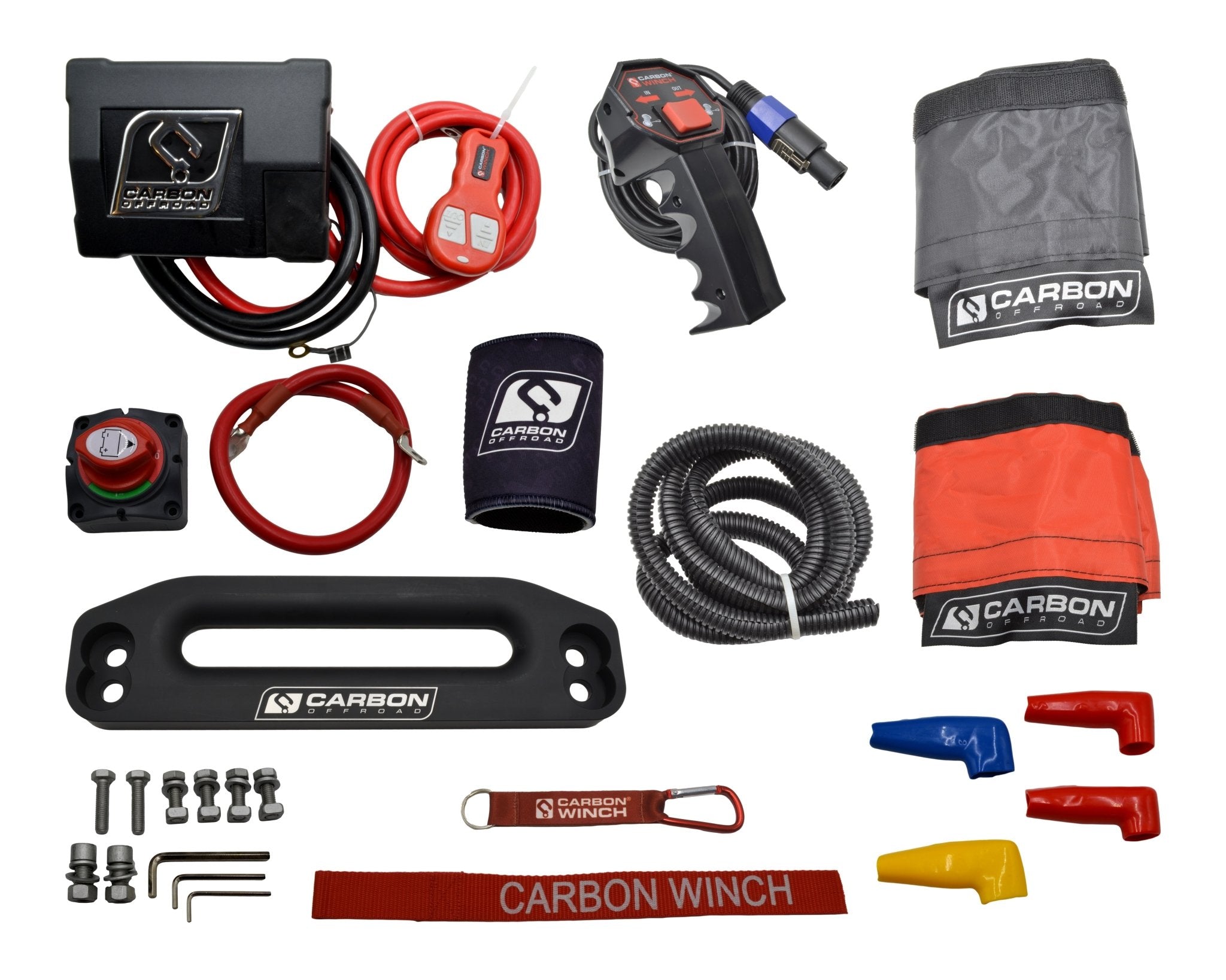 Carbon 12K 12000lb Electric Winch With Black Rope & Orange Hook VER. 3 - Carbon Offroad