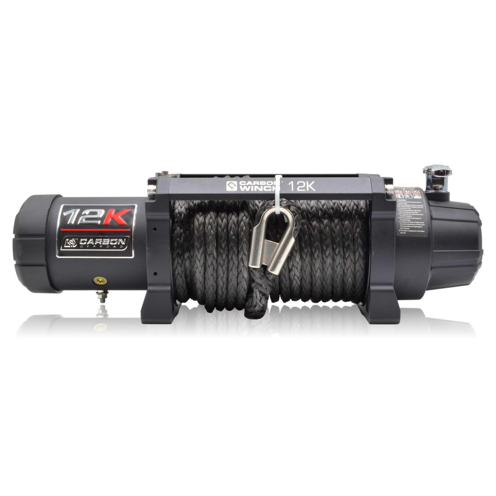 Carbon 12K 12000lb Electric Winch With Black Rope & Orange Hook VER. 3 - Carbon Offroad