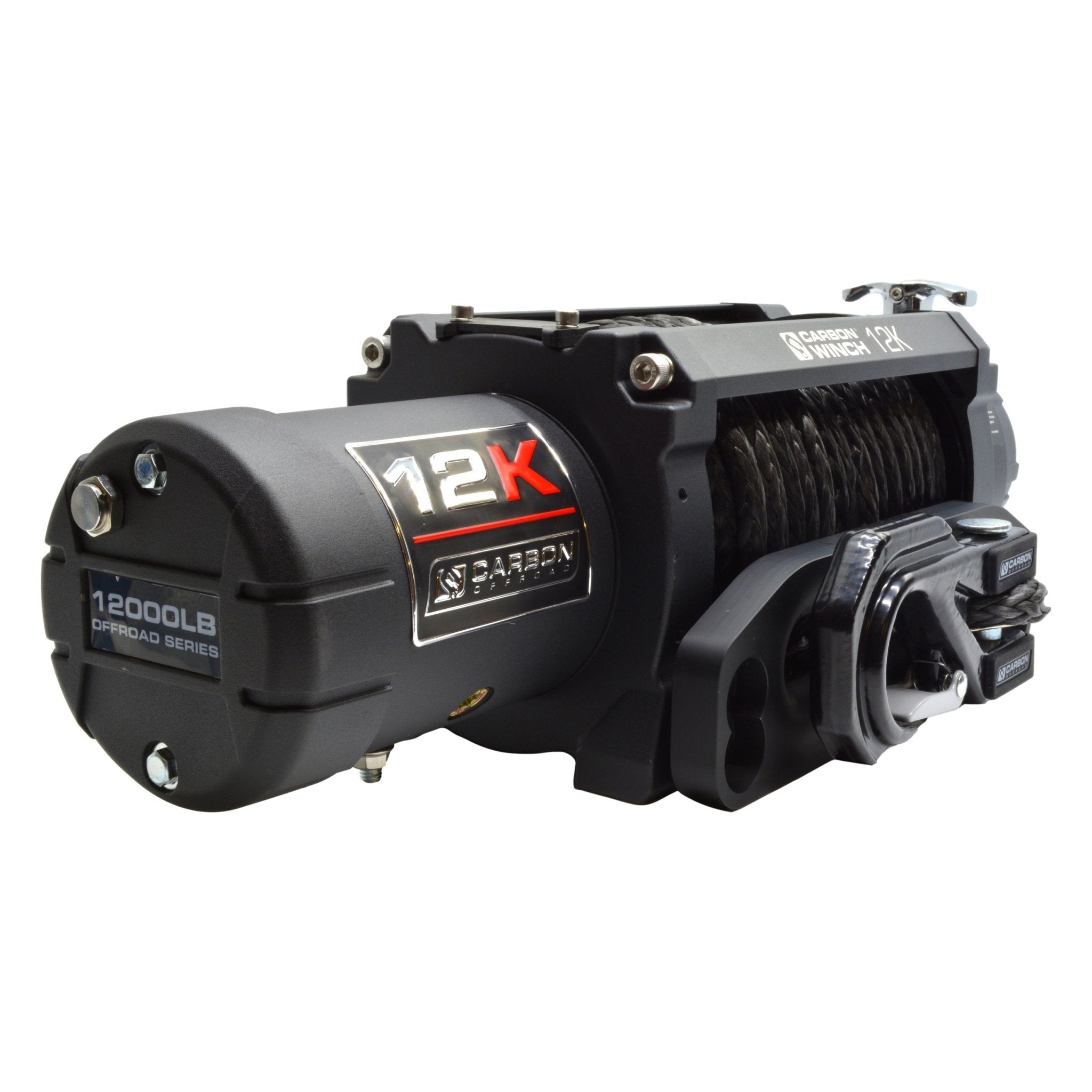 Carbon 12K 12000lb Electric Winch With Black Rope & Orange Hook VER. 3 - Carbon Offroad