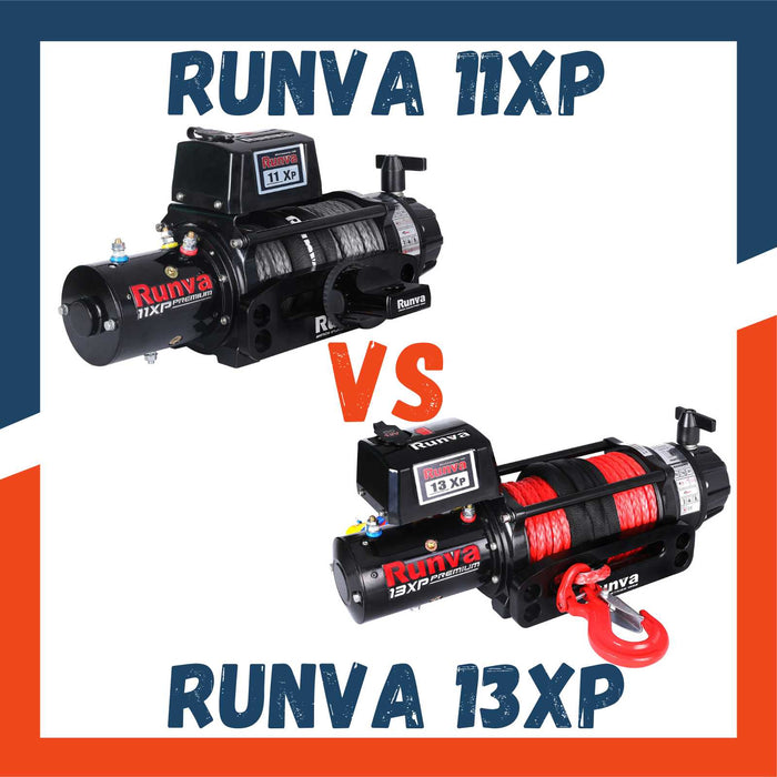 runva 11xp vs runva 13xp showing both winches and the text: runva 11xp vs runva 13xp"
