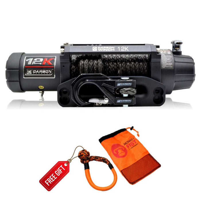 Carbon 12K 12000lb Winch - Synthetic Rope & Mega Pro Hook