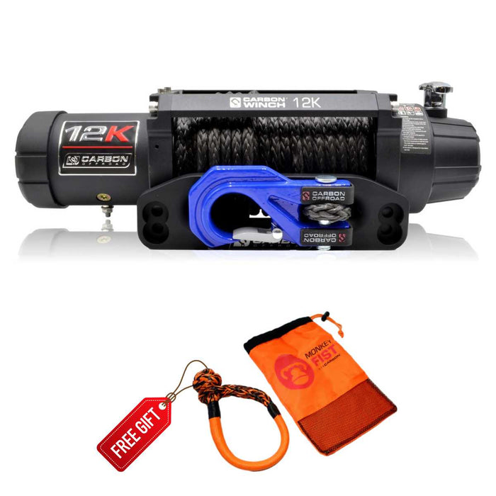 Carbon 12K 12000lb Winch - Synthetic Rope & Mega Pro Hook