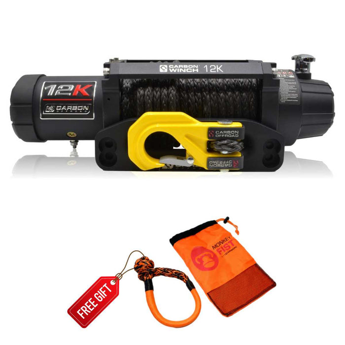 Carbon 12K 12000lb Winch - Synthetic Rope & Mega Pro Hook