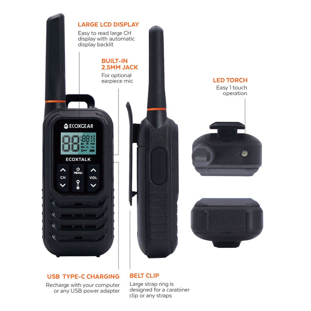 EcoXgear ECOXTALK EXG100 1-Watt IP54 Handheld UHF Radio Twin Pack