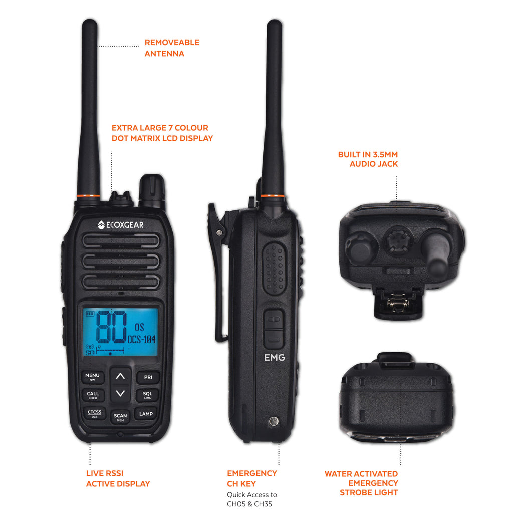 EcoXgear ECOXTALK EXG500 5-Watt Long Range IP67 Handheld UHF Radio Twin Pack